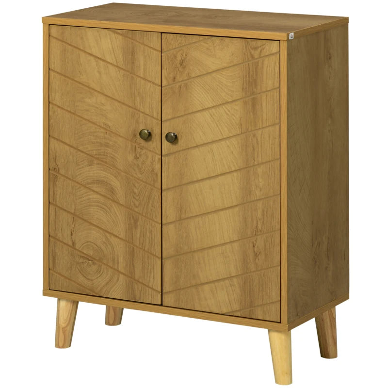 Vintage Cabinet with Double Chevron Doors & Pine Legs, Side Storage Unit