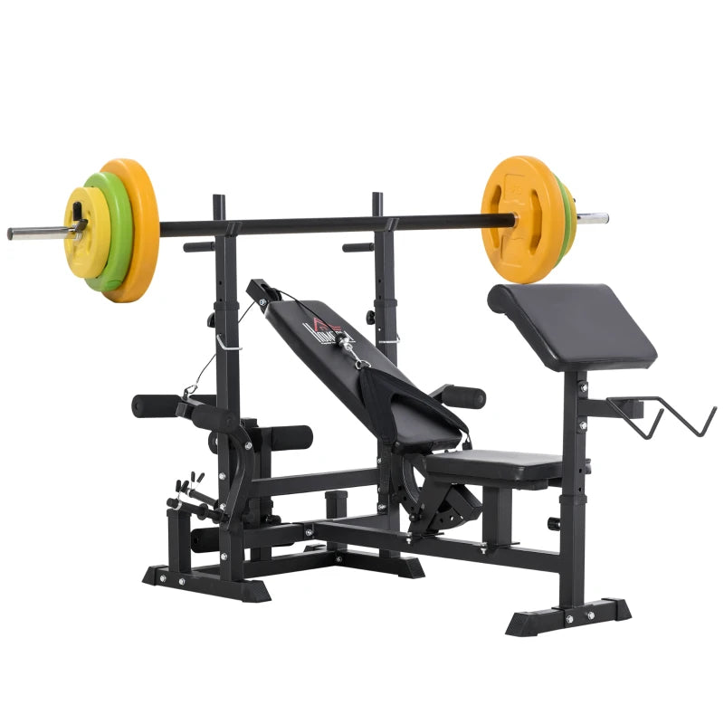 Home Gym Weight Bench with Barbell Rack & Leg Extension