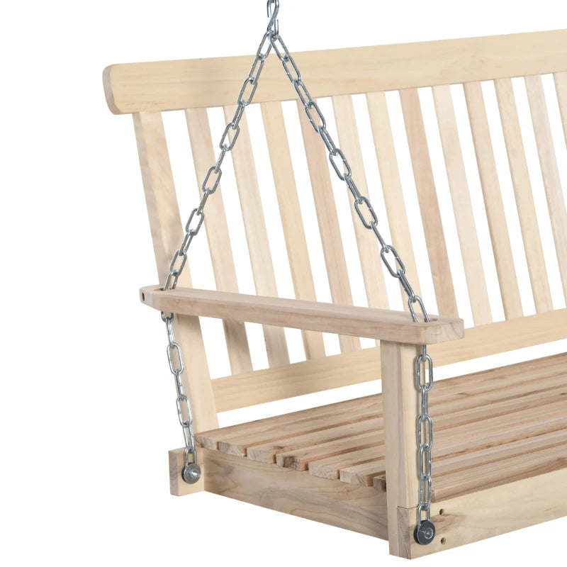 Outdoor Wooden Swing Bench 2-Seater Hanging Porch Chair for Garden, Natural Finish