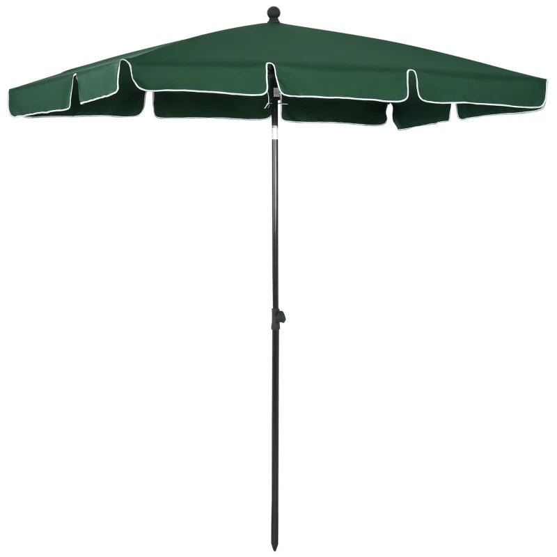 Tilting Garden Parasol Umbrella with Ruffled Edges and Aluminium Pole – Green, 2 x 1.3m