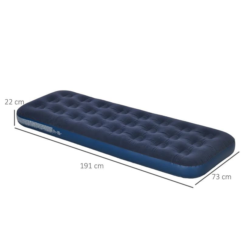Single Air Bed with Hand Pump – Inflatable Mattress, Blue