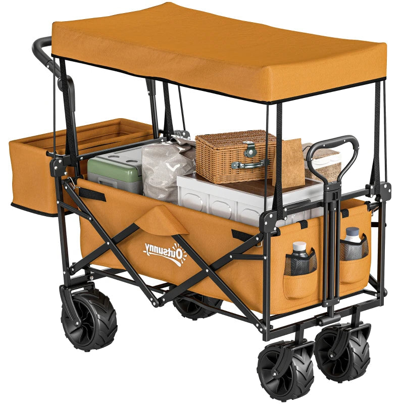 Folding Festival Trolley Cart with Removable Canopy, All-Terrain Wheels & Adjustable Handle, 120L