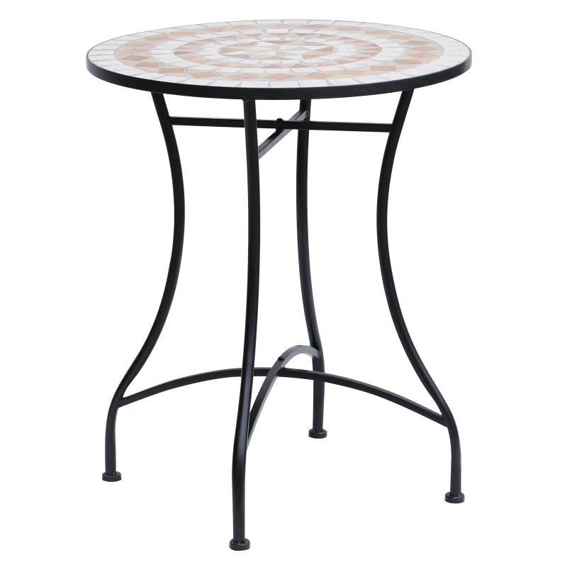 Small Round Mosaic Garden Table with Ceramic Top, Outdoor Side Table & Plant Stand, 60 cm