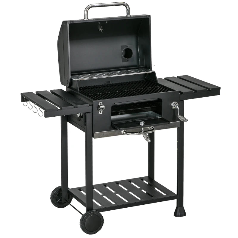 Charcoal BBQ Grill with Thermometer, Adjustable Pan & Warming Rack – Outdoor Ready