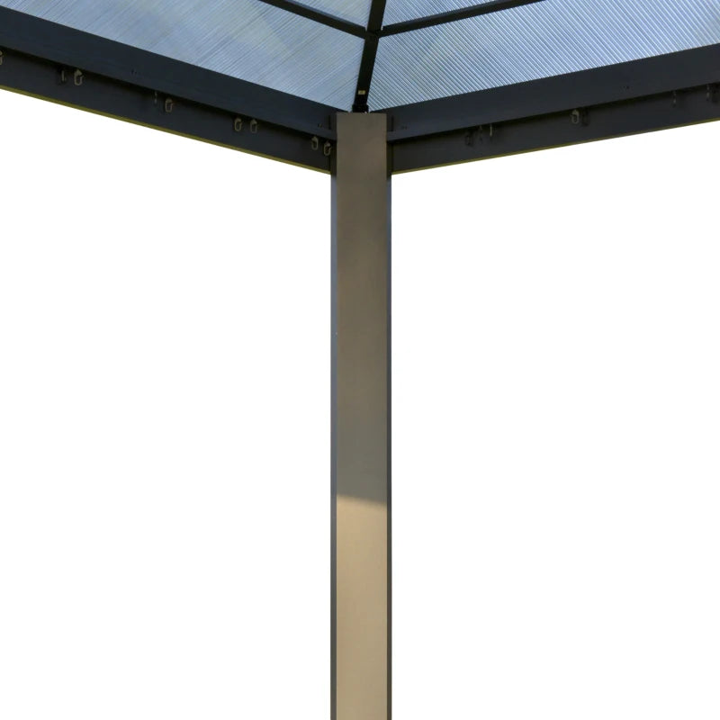 Dark Grey Hardtop Gazebo Canopy with Polycarbonate Roof & Netting for Deck 3x3m