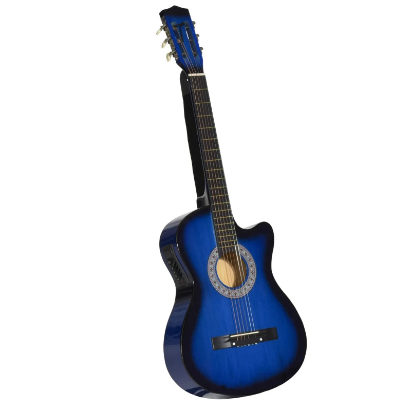 Junior Blue Acoustic Electric Guitar with Gloss Finish and Carrying Case – 38" Full-Size