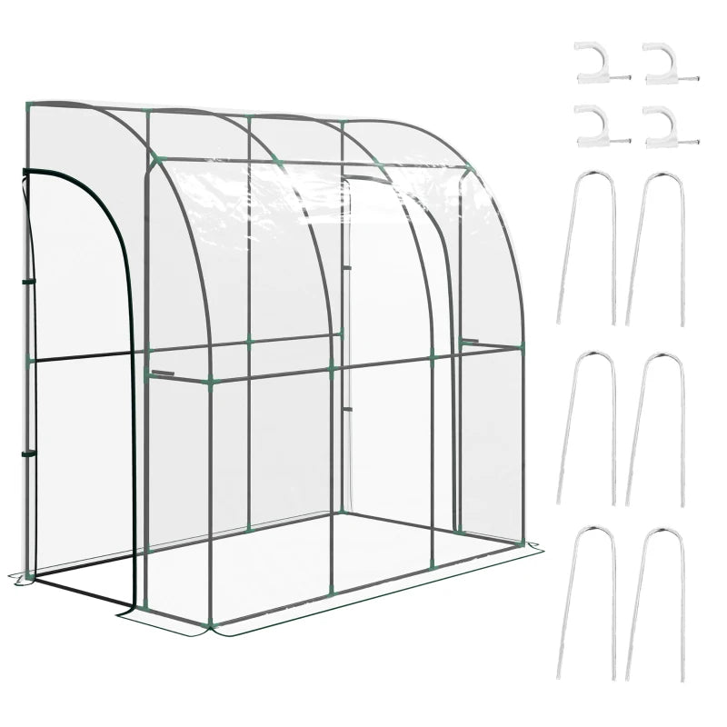 Sturdy Walk-In Lean-To Greenhouse with Accessories for Easy Gardening 214cm x 118cm