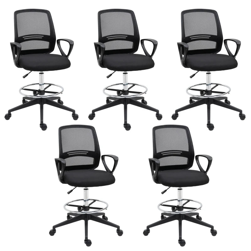 Mesh Drafting Chair with Footrest – Adjustable Height, 360° Swivel, 5-Pack