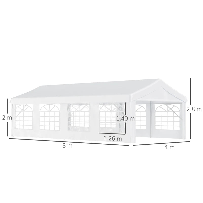 Spacious Garden Gazebo Marquee with Level 4 Wind Protection and White Canopy 8x4m