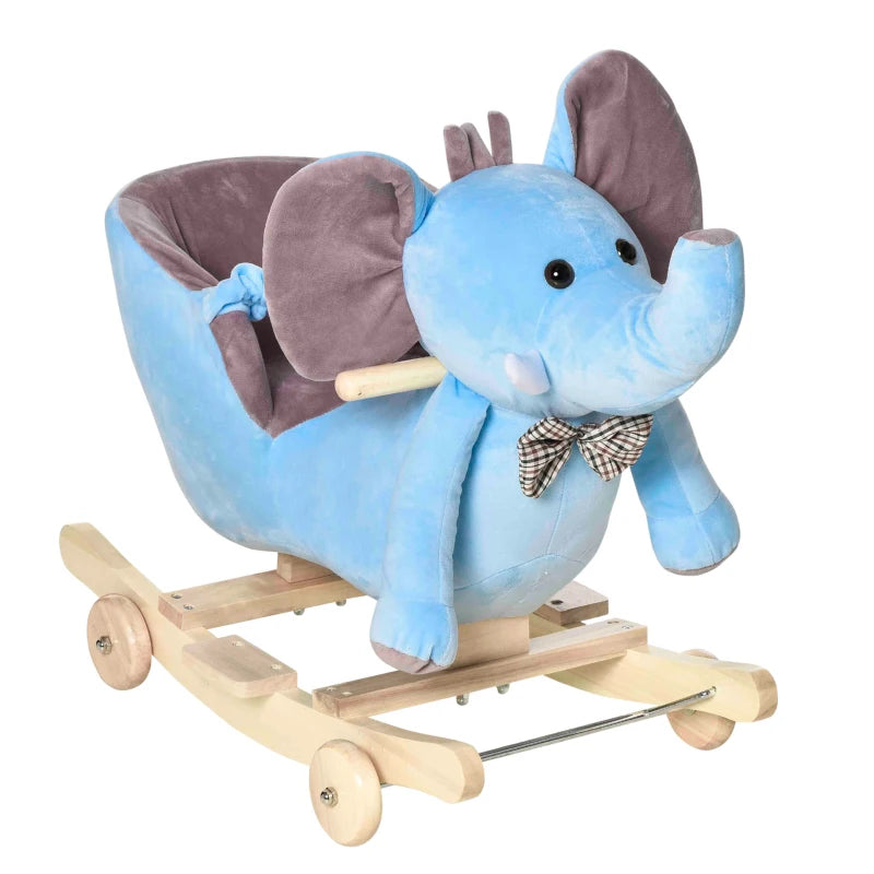 Baby Ride-On Elephant Rocking Horse with Wheels, Music & Wooden Toy
