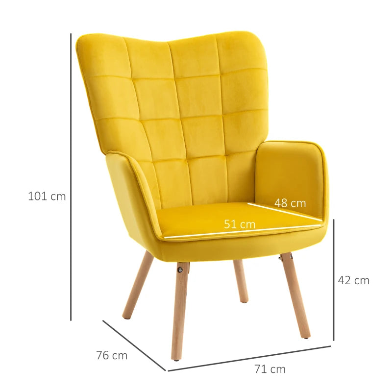 Yellow Velvet Wingback Chair – Tufted Accent Chair with Wood Base