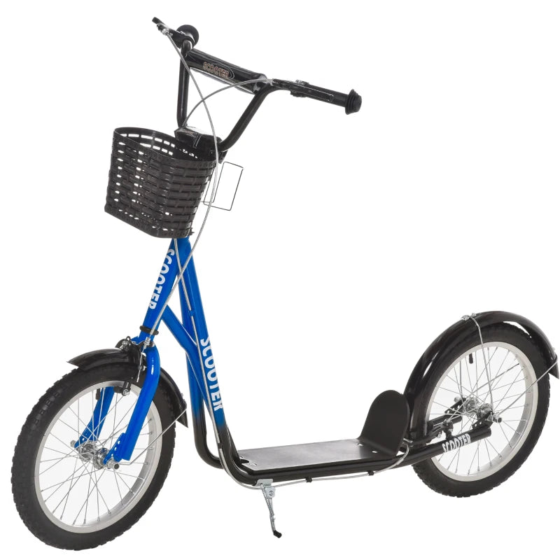 Kids Stunt Kick Scooter with Cupholder, Basket & Dual Brakes – 16" Wheels – Blue