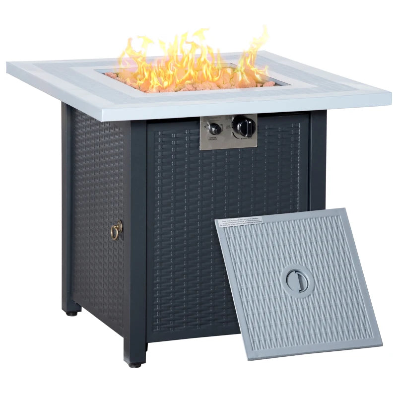 Outdoor Gas Firepit Table 40000 BTU, Black/Grey, Compact 71x71cm Design