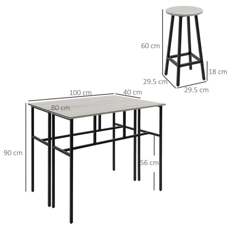 Kitchen & Living Room Bar Table Set, 2 Tables + 4 Stools, Grey