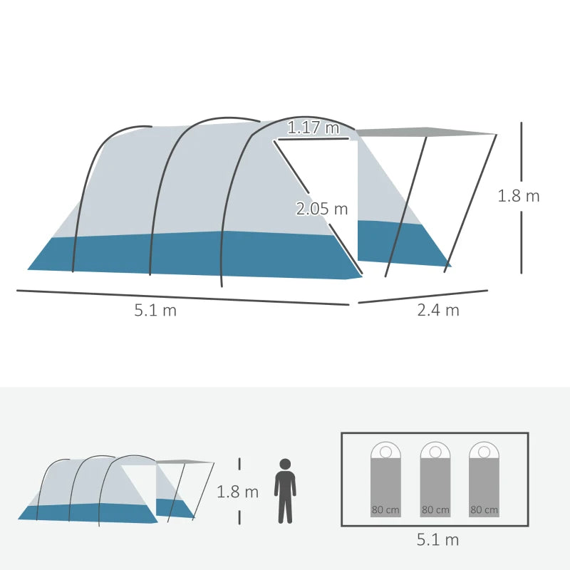 6-8 Person Camping Tent – Bedroom, Living Room & Portable Bag