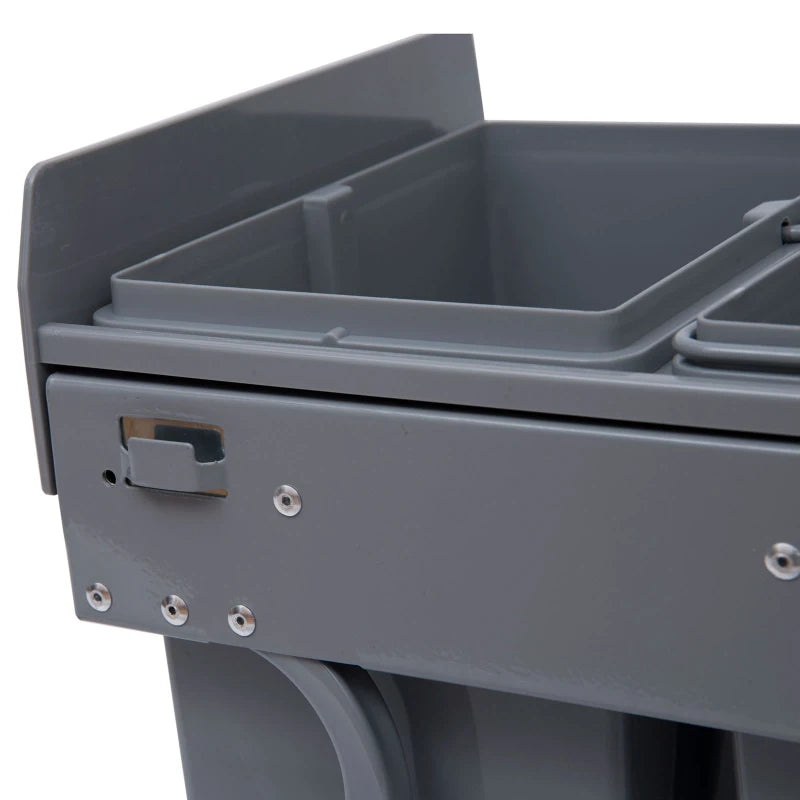 Grey Pull-Out Waste Bin Cabinet, 40L Recycling Bin (1x20L+2x10L)