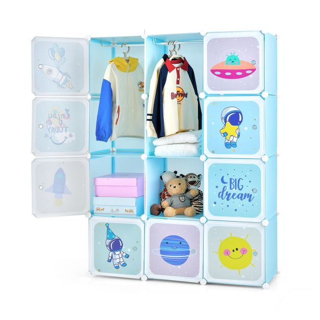 12-Cube Kids Wardrobe with 2 Clothes Hanging Sections – Portable