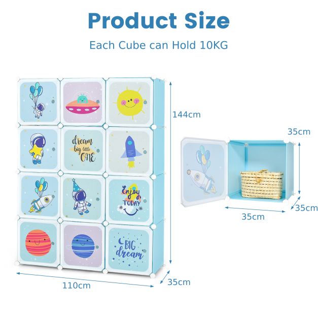 12-Cube Kids Wardrobe with 2 Clothes Hanging Sections – Portable