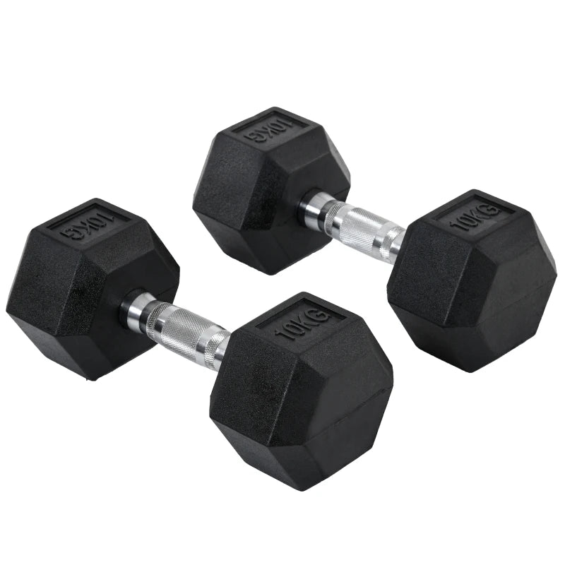 Rubber Hex Dumbbells 2x10kg – Durable Fitness Equipment