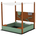 Wooden Sandpit Set with Canopy, Storage, Funnel, Chutes & Tap Bucket – Green