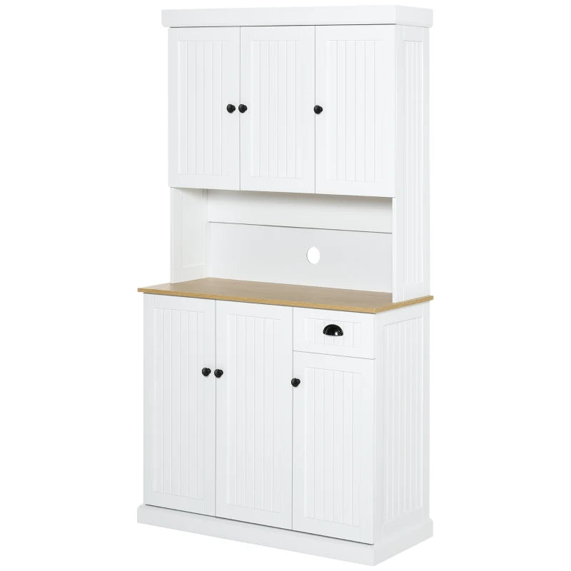 180cm Freestanding Cabinet – White Kitchen Storage with 6 Doors & Top