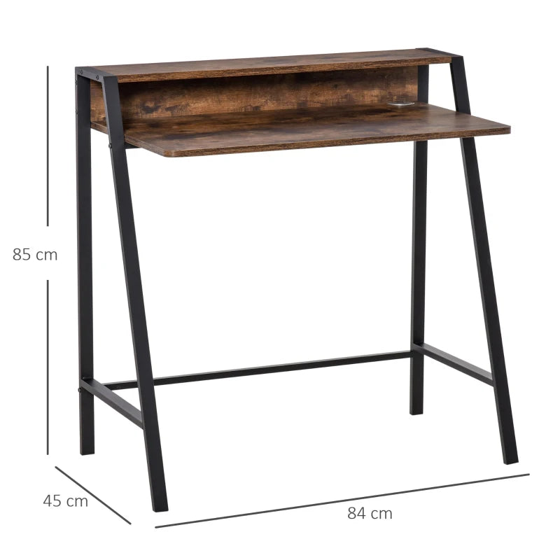 Work Desk – Rustic Brown Compact Writing Table with Lower Storage Shelf