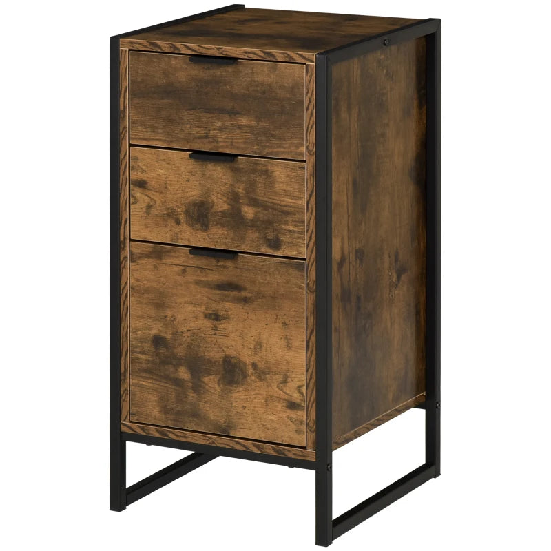 3-Drawer Industrial Dresser – Rustic Brown Chest with Metal Frame