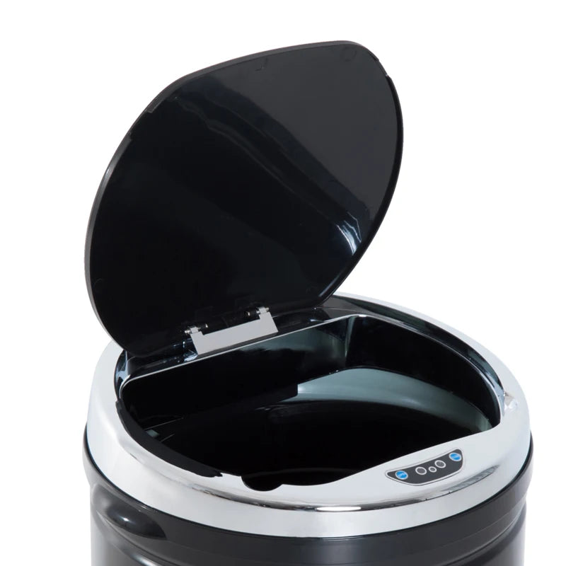 42L Touchless Sensor Trash Bin with Bucket, Black Stainless Steel