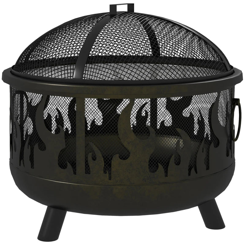 Steel BBQ Fire Pit with Poker, Black Outdoor Heater and Grill