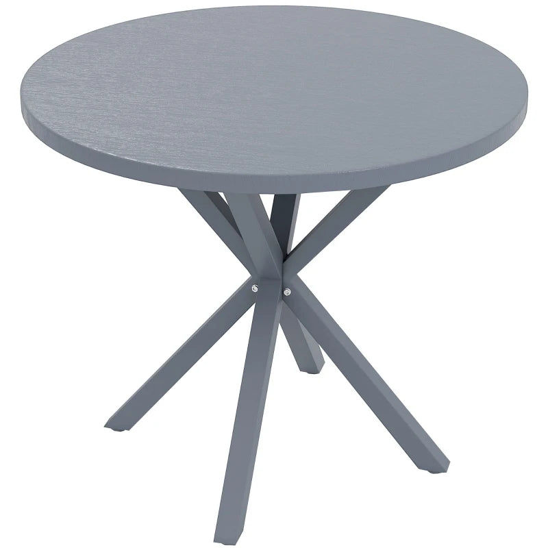 Balcony or Deck Outdoor Dining Table, Round Wood Effect Top, Steel Frame, 85cm, Dark Grey