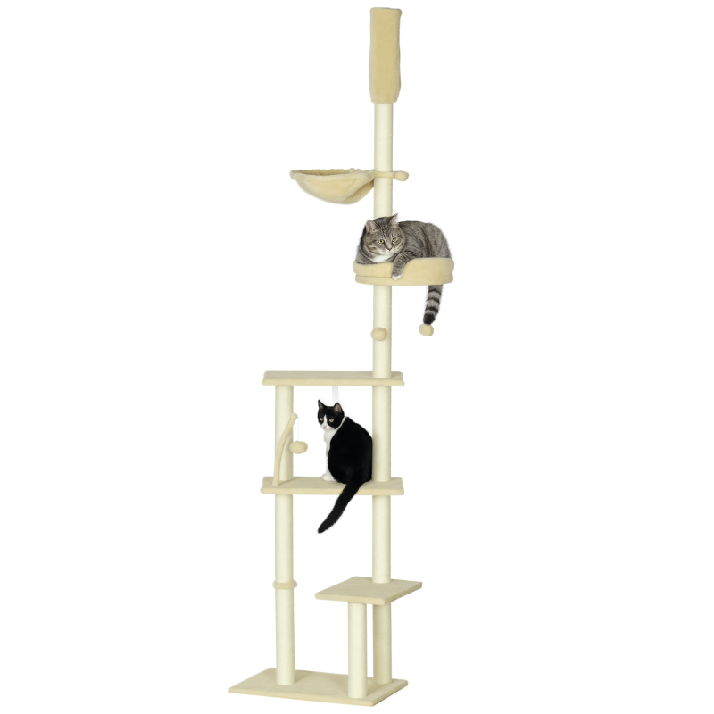 Beige Floor-to-Ceiling Cat Tree Tower, 230-250cm Tall