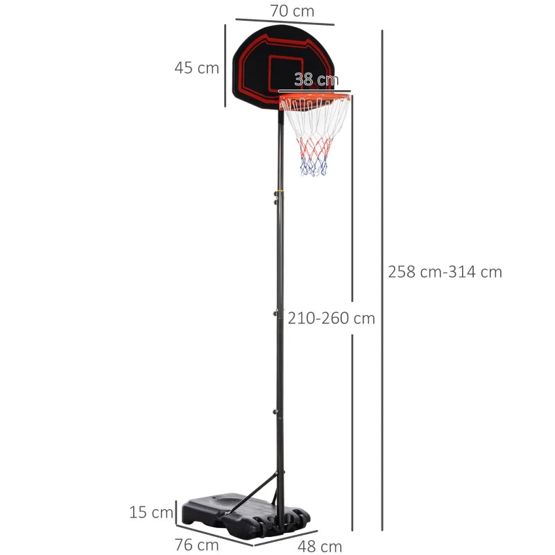 Black Basketball Hoop Stand 2.1-2.6m with Stable Base & Wheels