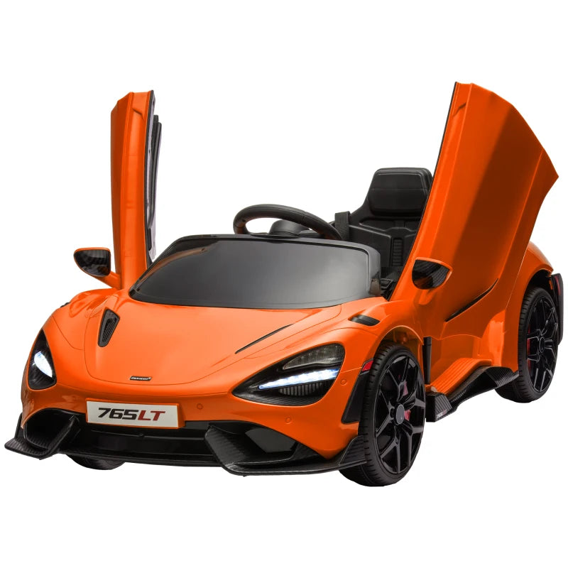 Kids 12V McLaren 765LT Electric Ride-On Car with Remote Control and Transport Wheels