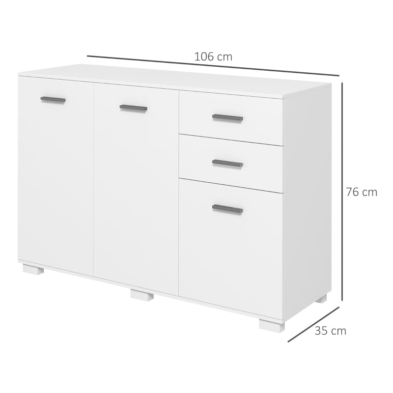Kitchen Sideboard in High Gloss White with 2 Drawers & 3-Door Storage