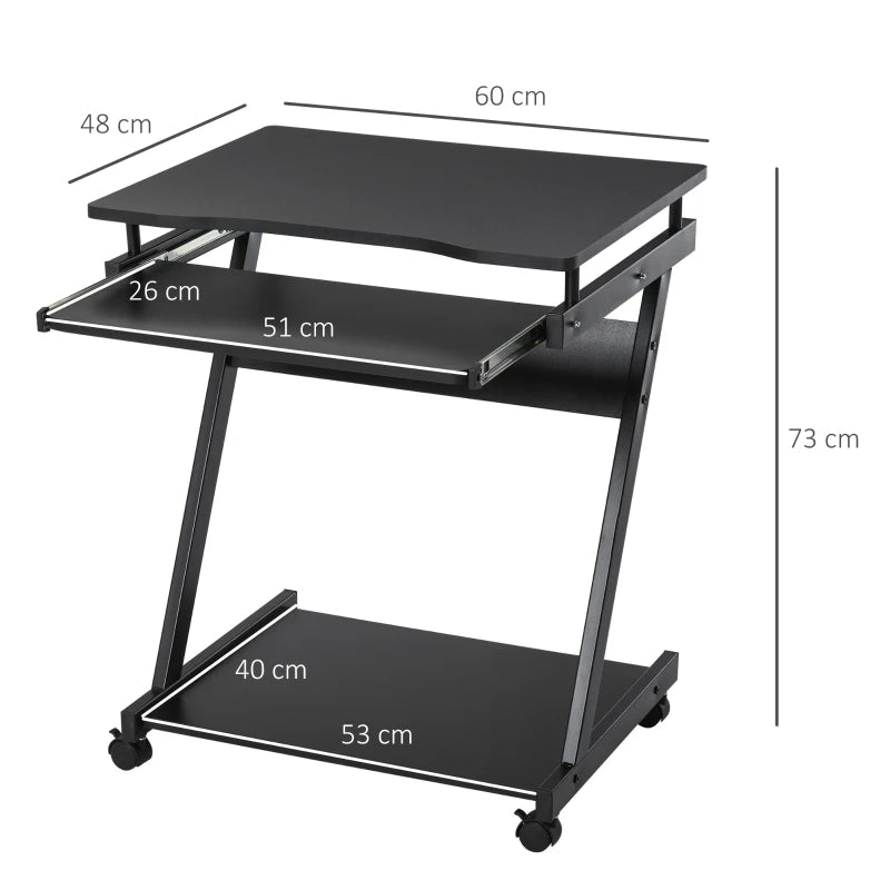 Rolling Computer Desk – Sliding Keyboard Tray & 4 Moving Wheels