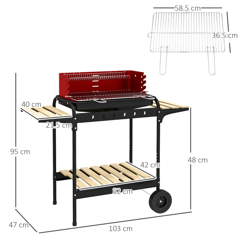 Red Charcoal BBQ with Five-Level Grill Grate for Flexible Grilling and Heat Settings