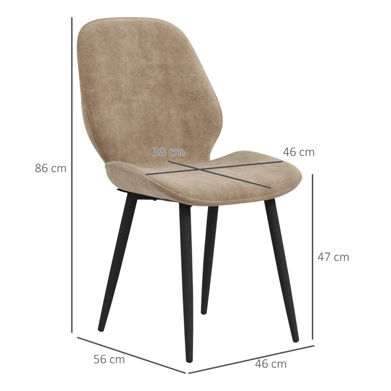 Set of 2 Dining Chairs, Velvet Upholstery & Metal Legs, Light Brown