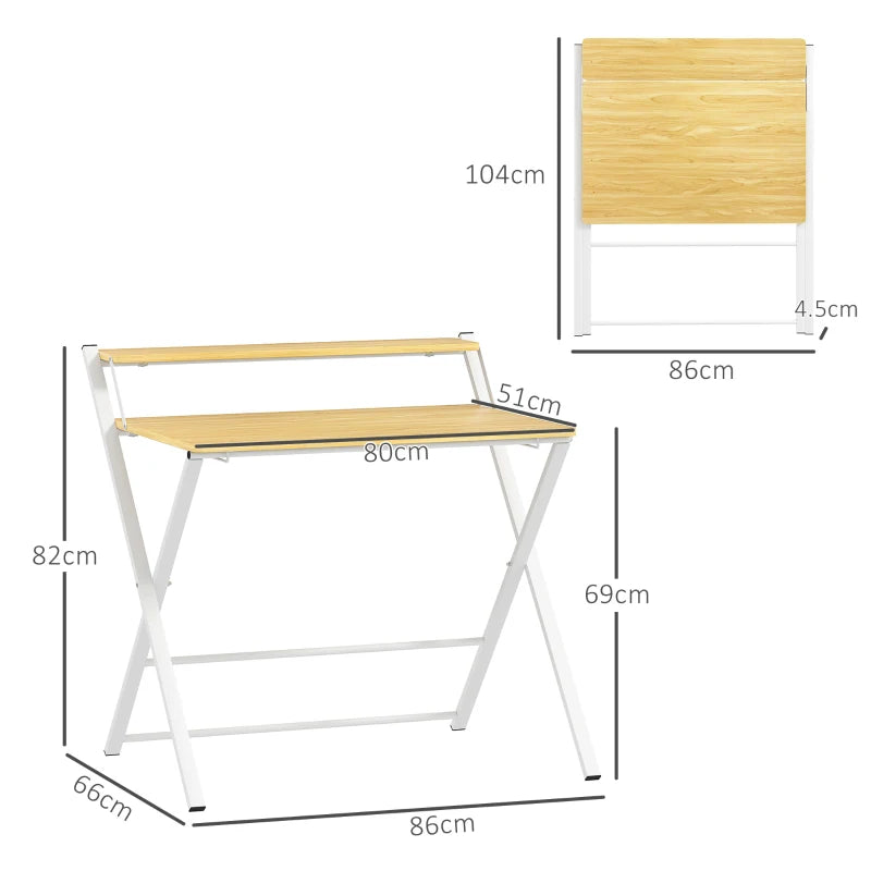Foldable Computer Desk, 2-Tier Study Table – Maple Finish