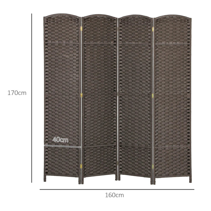 Room Divider – 4 Folding Panels, Freestanding, Brown, 160x170cm
