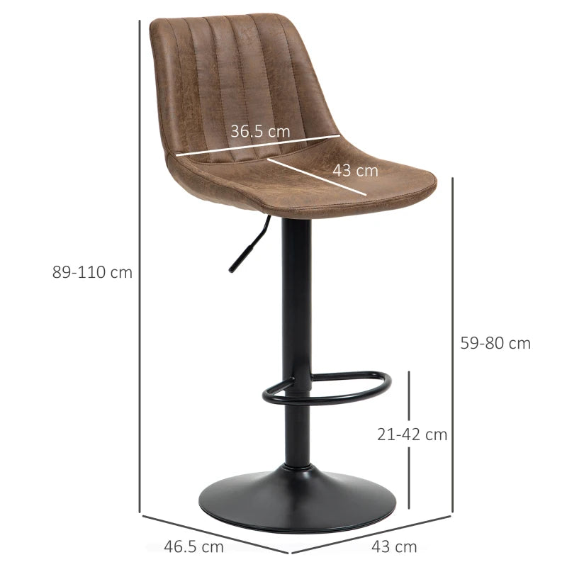 Bar Stools Set of 2, Swivel Counter Height Barstools with Back, Adjustable Bar Chairs, Breakfast Dining Stools for Kitchen Island Counter with Adjustable Steel Footrest & Base, Brown