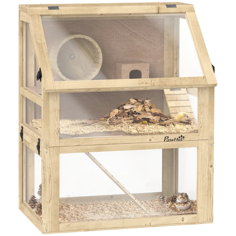 Wooden Hamster Cage with Ramp, Seesaw & Exercise Wheel
