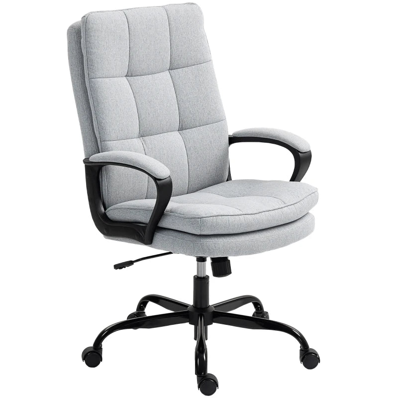 Double Cushion Linen Office Chair in Light Grey