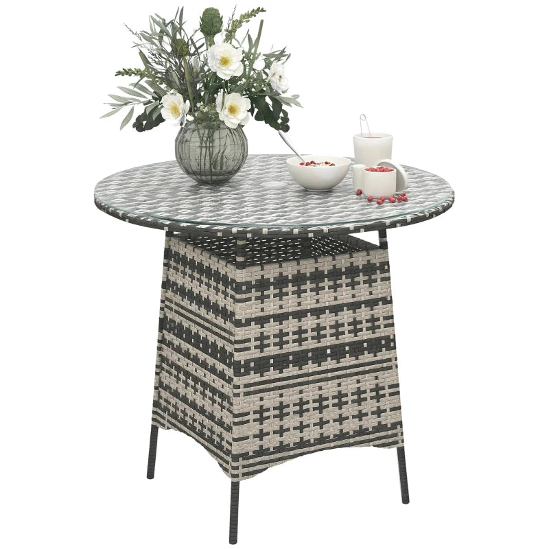 Wicker Garden Rattan Coffee Table with Tempered Glass Top and Umbrella Hole, Grey