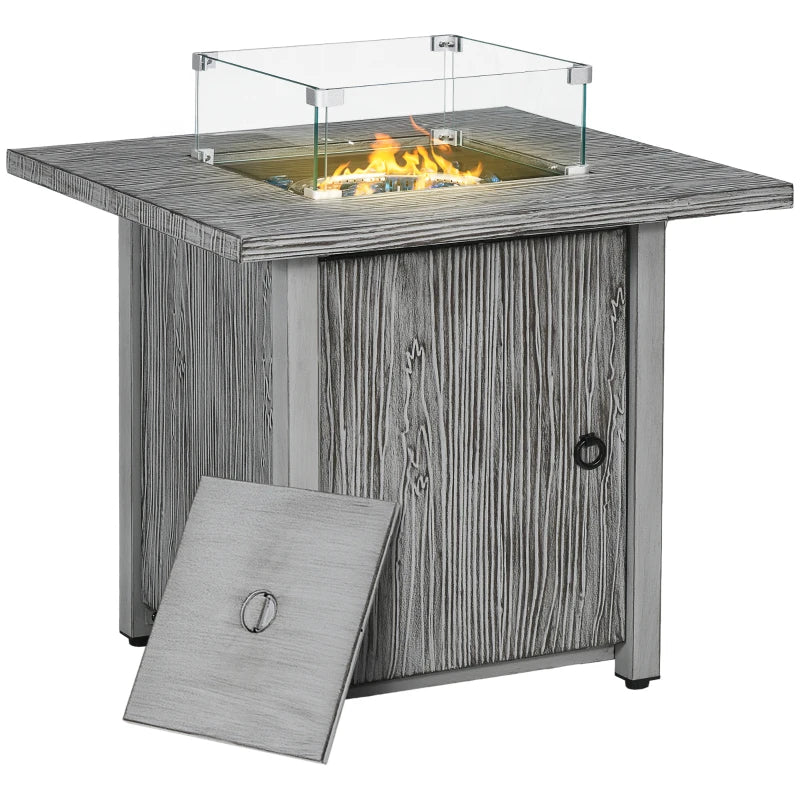 Patio Gas Fire Pit Table with Glass Screen, Cover & 50,000 BTU Output, Grey 71cm