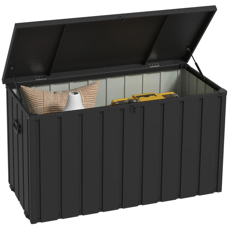 Galvanised Steel Garden Storage Box with Wheels, 450L Capacity, Durable Dark Grey