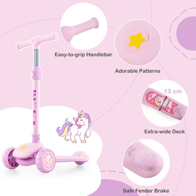 Kick Scooter with Extra-Wide Deck and LED Light-Up PU Wheels