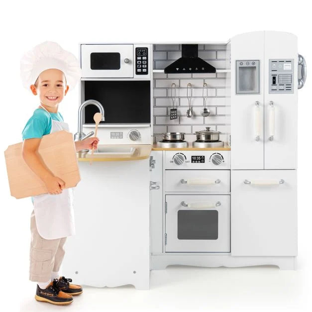 Kids Wooden Play Kitchen with Range Hood – Kid’s Corner Playset