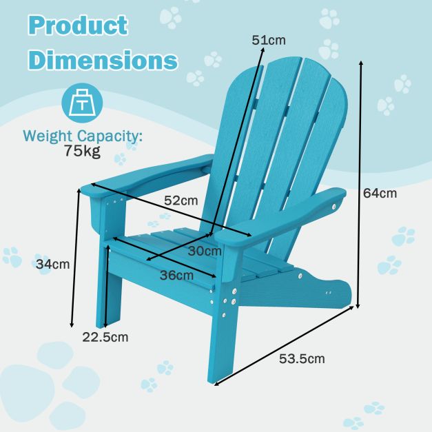 Kids Adirondack Chair HDPE All-Weather Toddler Lawn Chair