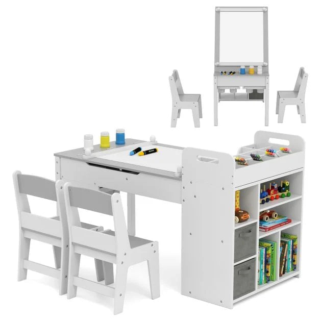 Art & Craft Table for Kids with Chairs and Paper Roll Flip Tabletop