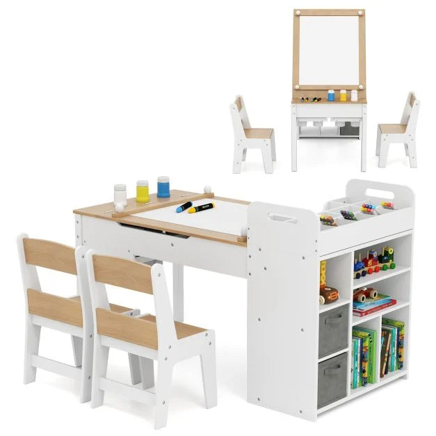Art & Craft Table for Kids with Chairs and Paper Roll Flip Tabletop